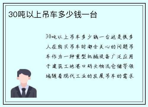 30吨以上吊车多少钱一台