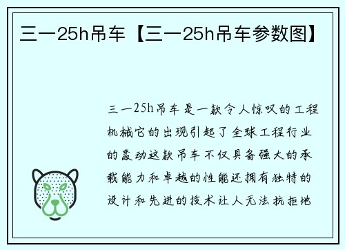 三一25h吊车【三一25h吊车参数图】