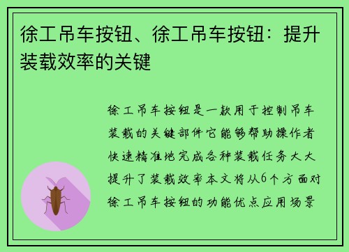 徐工吊车按钮、徐工吊车按钮：提升装载效率的关键