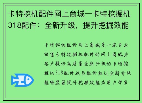 卡特挖机配件网上商城—卡特挖掘机318配件：全新升级，提升挖掘效能